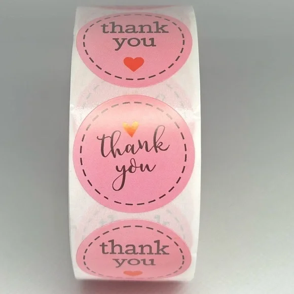 100 thank you stickers l 1 in round shipping supplies | pink stickers - Picture 3 of 4